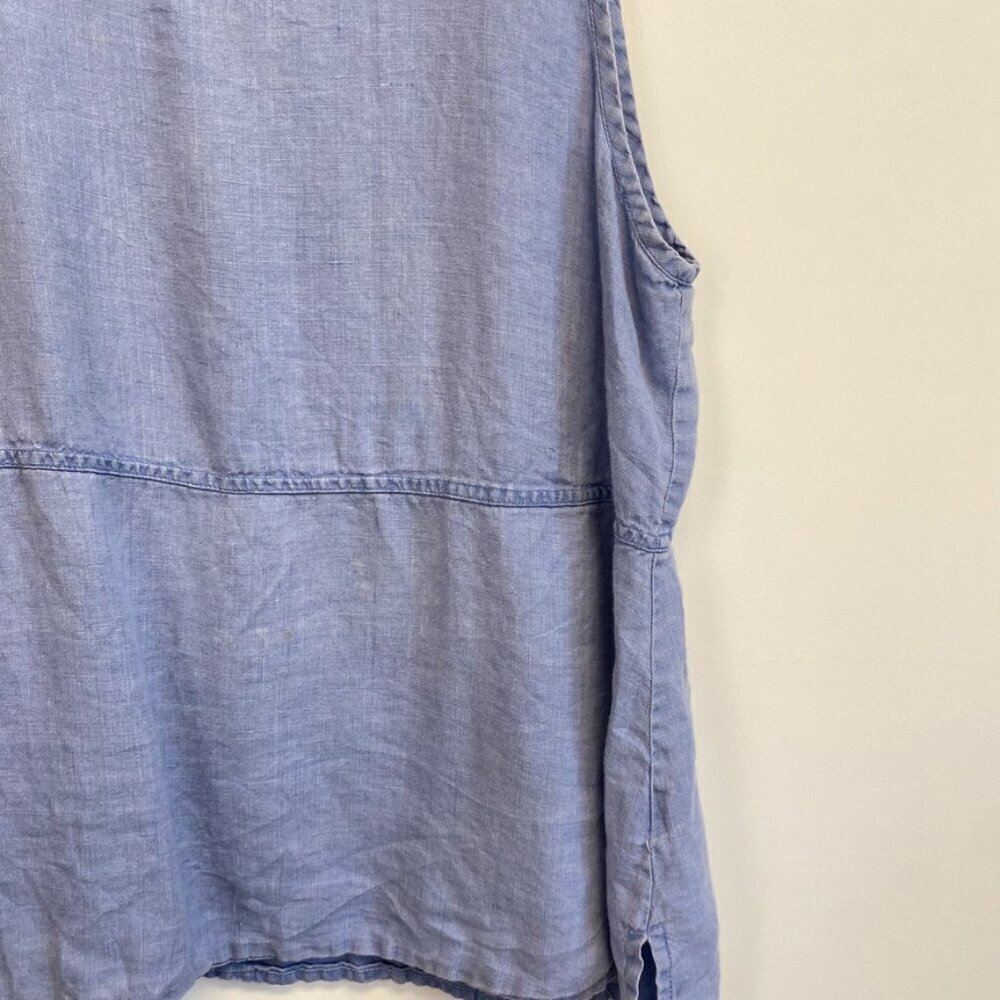 Flax 100% Linen Blue Sleeveless Top - Picture 2 of 11